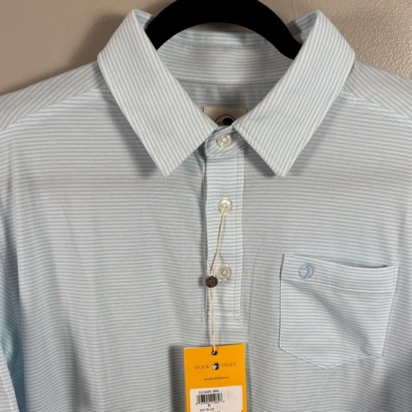 Duck Head Light Blue Striped Polo with Chest Pocket - Picture 3 of 9